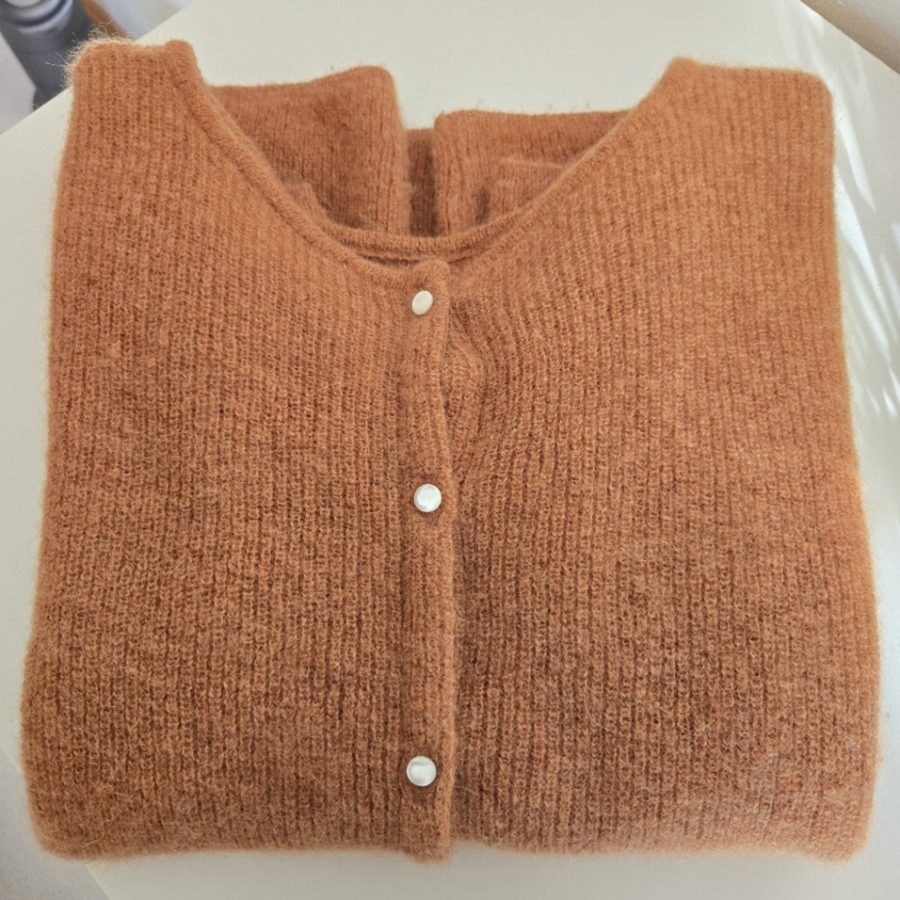 Sezane Cozy Button-Front Cardigan in Warm Brown - Picture 3 of 7